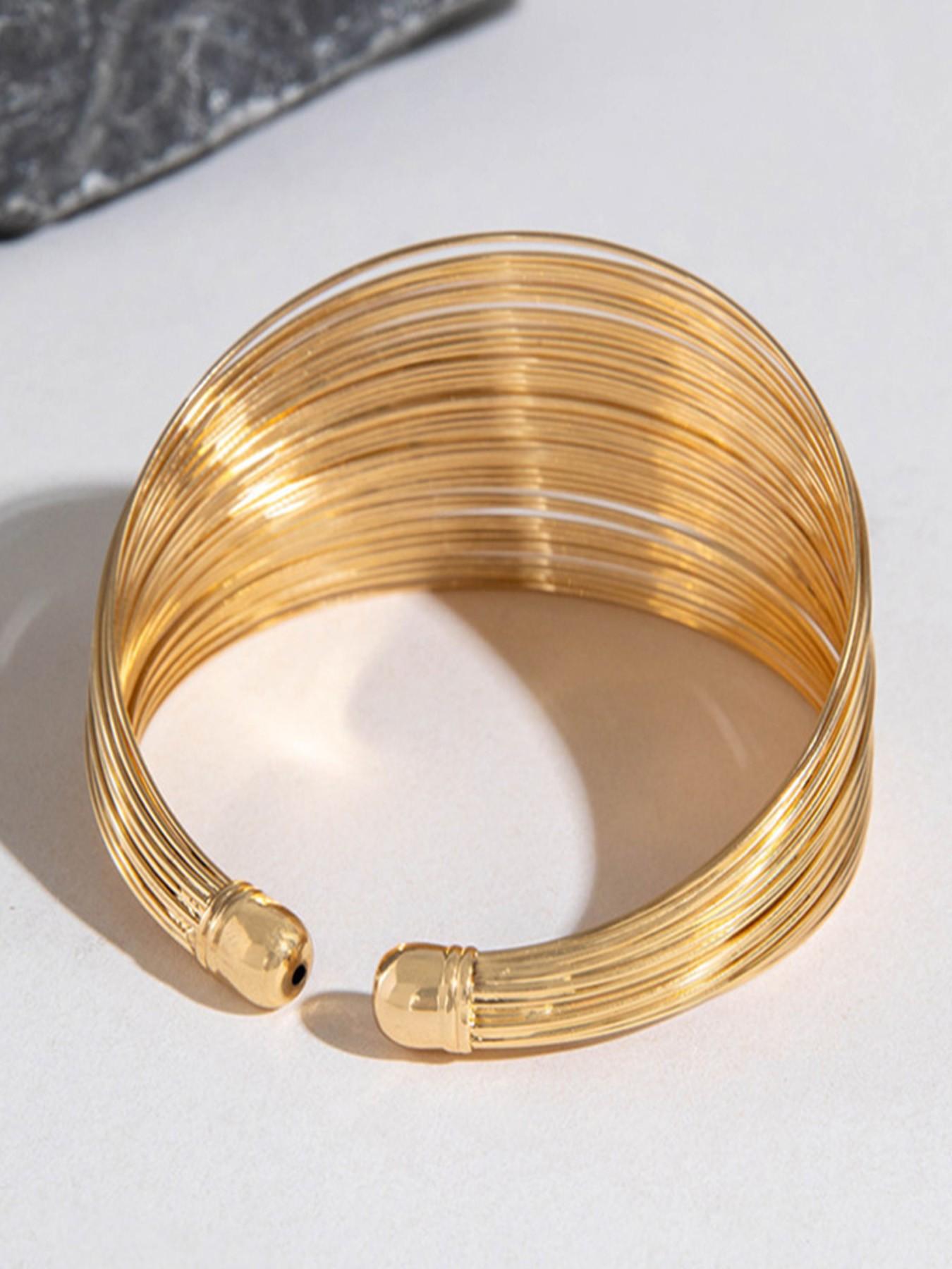 Wide Face Arc Wire Multi-Layer Open Bracelet, Fashion Versatile Trendy Jewelry, Perfect Gift for Friends and Family