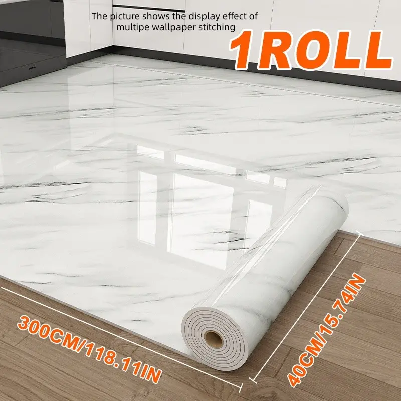 Marble Pattern Decorative Wallpaper Roll, 15.75in X 118.11in, Each Roll Covers Approx 12.92 Sq.Ft.Thickened Wallpaper Floor Sticker,Self-Adhesive, Peel and Stick, DIY Decor for Kitchen, Bedroom, Living Room ,Bathroom,Vinyl Flooring