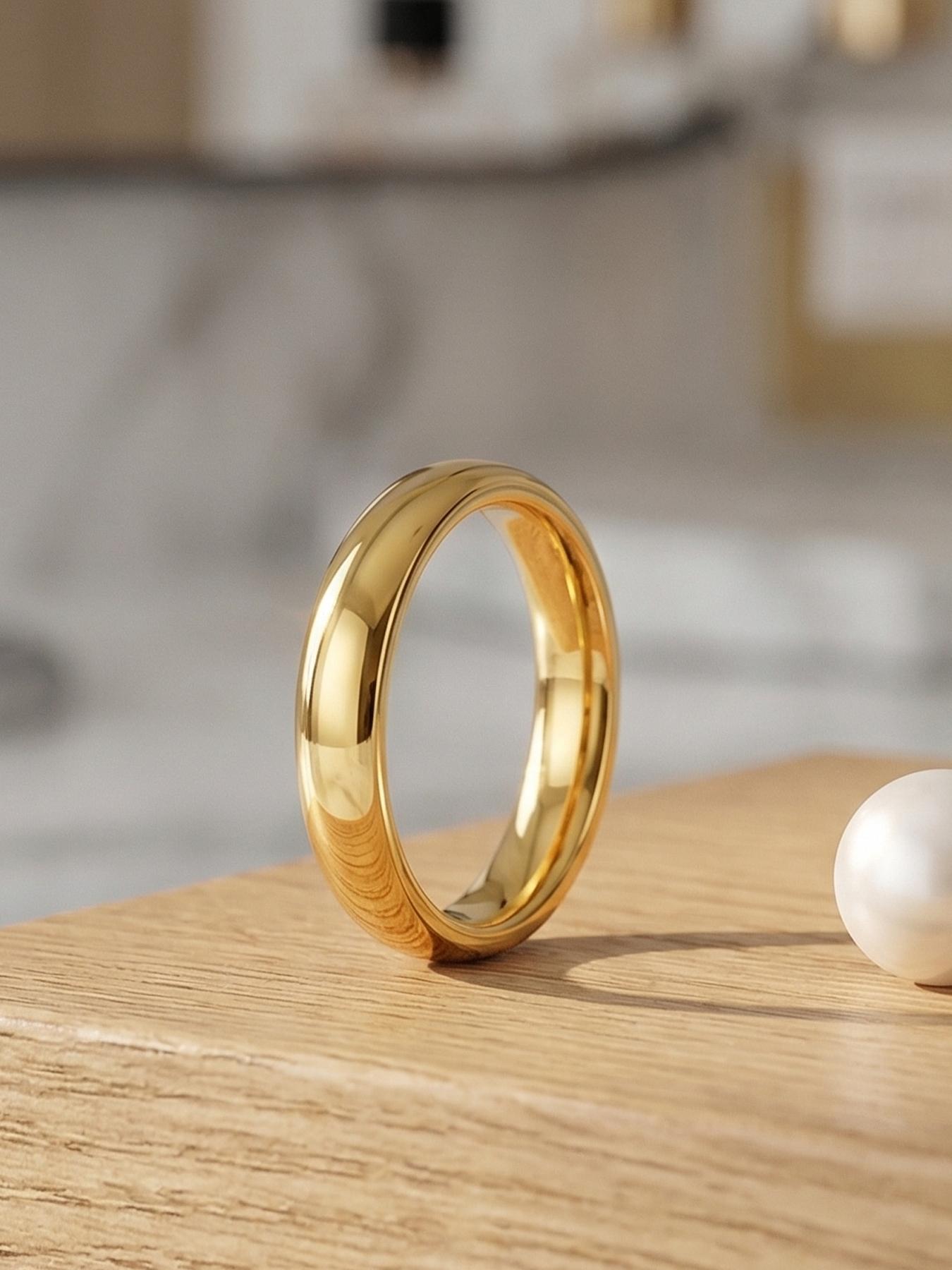 3-piece 18K gold stainless steel plain ring, high-end and niche, elegant ring with a smooth surface, high-quality jewelry ring / stainless steel material / colorfast / hypoallergenic / couple's style / suitable for festivals / parties / ideal gift