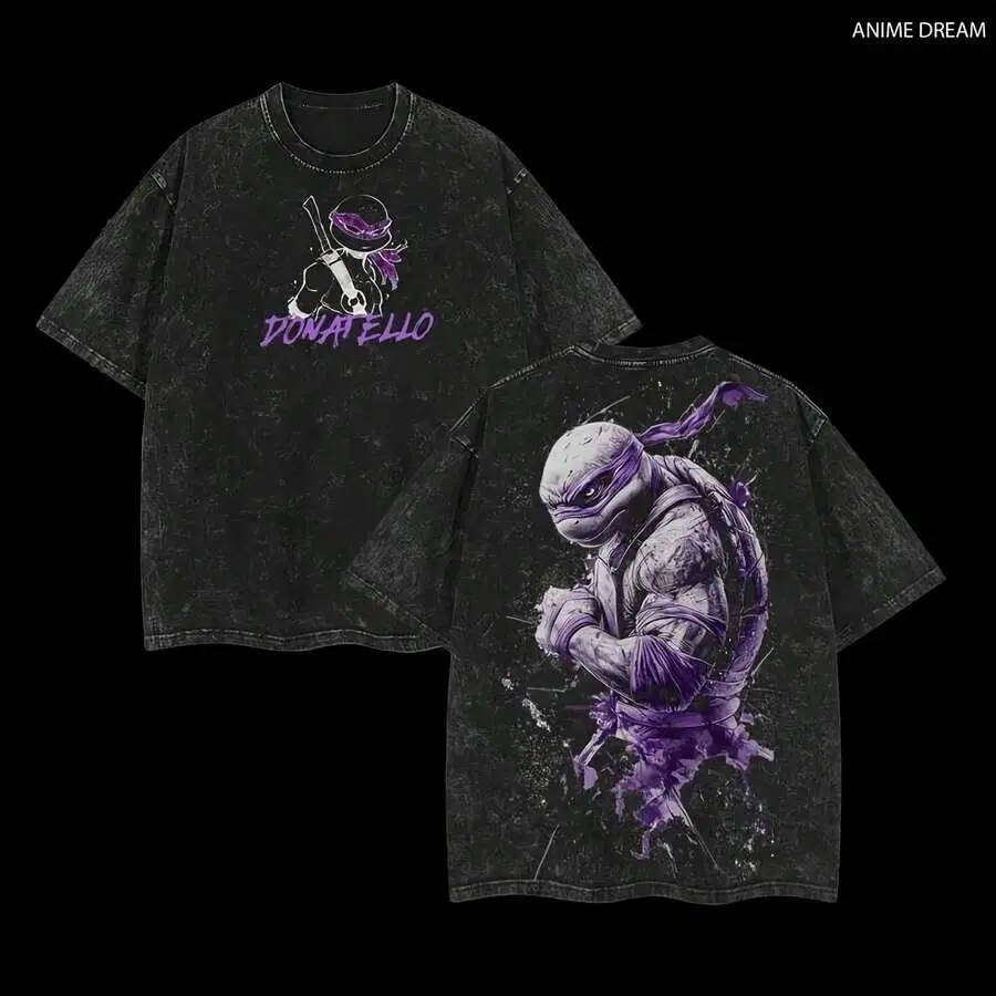 Teenage Mutant NinjaTurtles Donatello Purple Graphic T-Shirt, Vintage Washed Oversized Short Sleeve Crewneck Tee, Men's Women's Casual Streetwear
