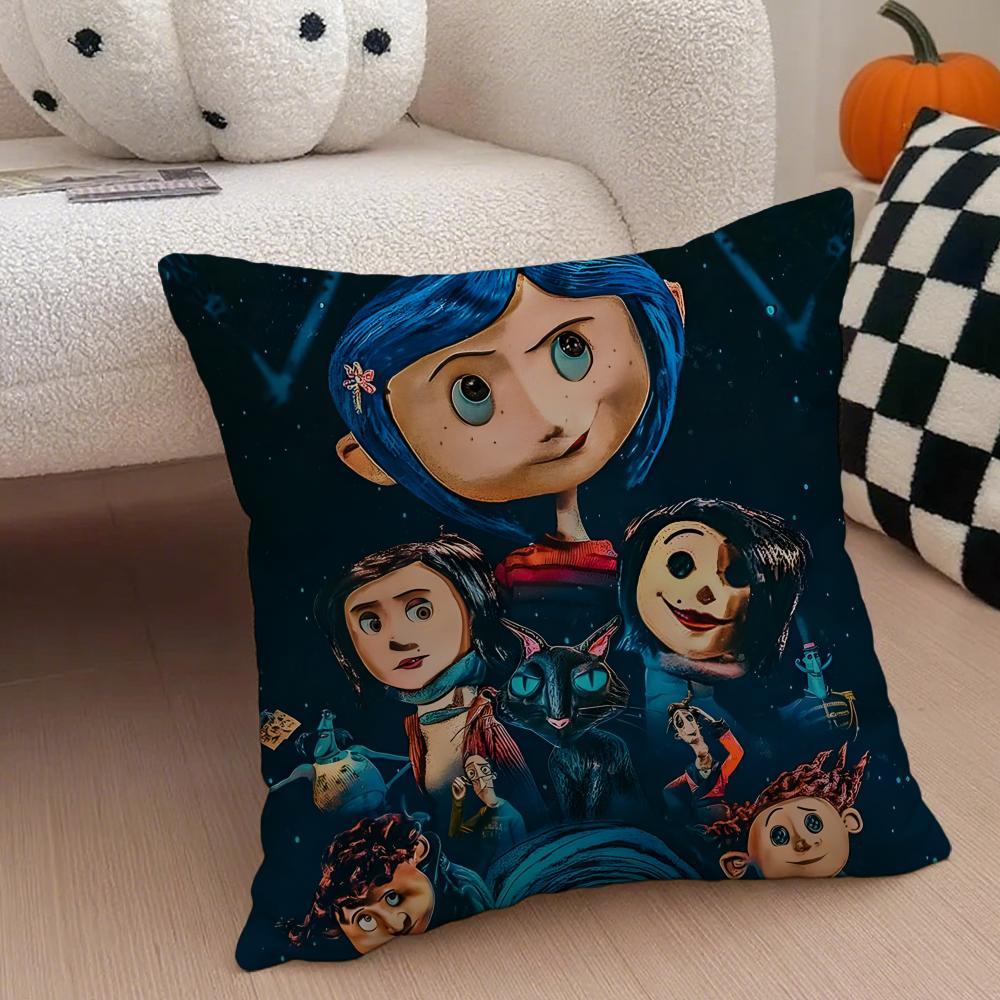 anime hot cute Coraline Pillow Case Anti-dustmite Pillowcase Sofa Cushion Cover with Invisible Zipper Silky Short Plush Polyester Microfiber Fabric White Available in Different Sizes for Home Bed Use