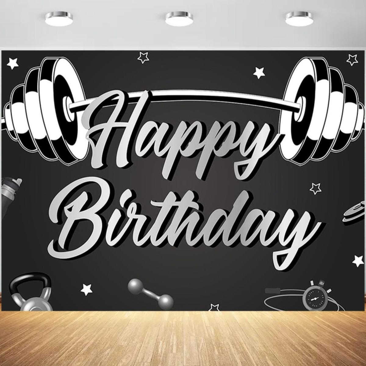 Gym Fitness Happy Birthday Weightlifting 2D Flat Banner Backdrops For Photoshoot