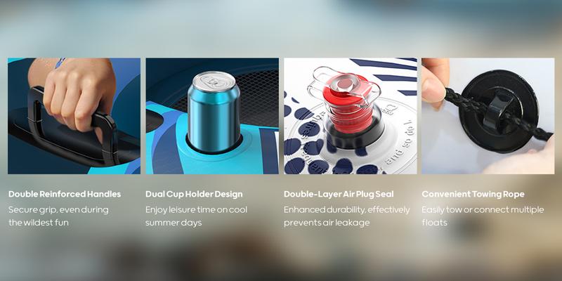 QPAU Inflatable River Tube, 0.4 mm Thickened Puncture-Resistant Heavy Duty River Float, River Raft with Ergonomic Backrest, Mesh Bottom & 2 Cup Holders for Family Friends Lake Float Lounge Adults pool accessories Multifunction