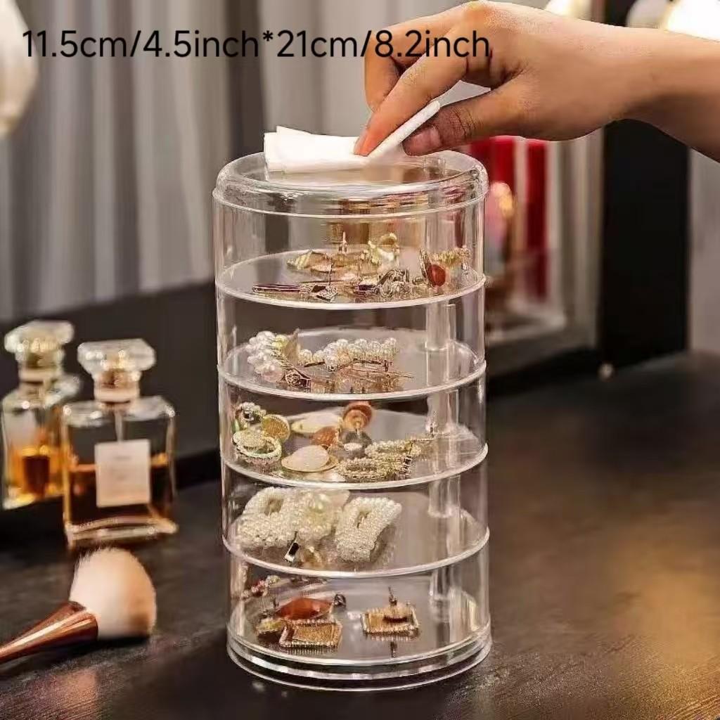 Transparent Jewelry Box for Women, Lipstick Organizer, Small Items Storage, Earrings Pins Holder, Rotating Sorting Box