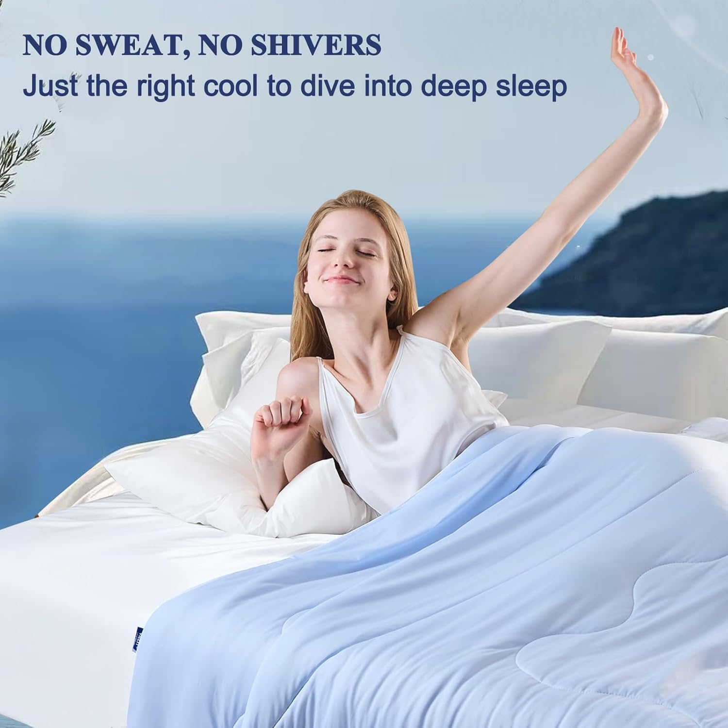 Cooling Comforter  Size for Hot Sleepers & Night Sweats, Luxury Lightweight Cooling Blanket, Soft Double Sided Breathable Summer Comforter,Q-Max>0.425,Machinewashable,90x90,Grey Blue