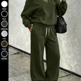 Women's Two-Piece Set, Fall, Asymmetrical Sweatshirt and Wide-Leg Pants, Soft Knit Fabric, Casual Daily Wear, Multiple Colors Available