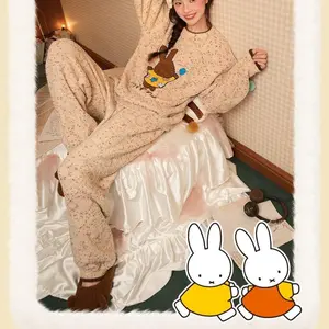 Kawaii Miffy Rabbit Pajamas Women's Anti-static Autumn and Winter Thickened Soft and Cute Cartoon Home Wear Set