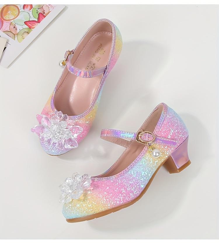 Princess Elsa Themed Girls Crystal Flat Shoes Spring Autumn 2026 New High Heeled Performance Shoes for Little Girls