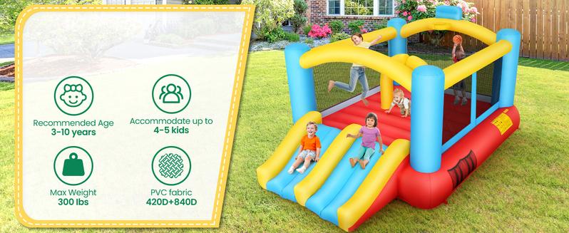AKEYDIY Inflatable Bounce House with Double Slide, 13ft X 9ft Jumping Castle, Blower Included, Large Bounce Area/Obstacle/Basketball Hoop, Bouncy House Indoor & Outdoor Party Gift for Boy Girl,Christmas Gifts,Holiday Gifts