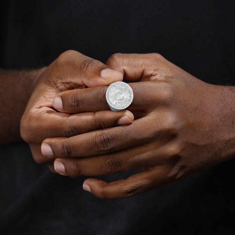 【#R426 】UCCIYO 18K Gold-Plated Round Jesus Ring with Lab-Grown Moissanite S925 Sterling Silver Moissanite Ring for Women Men Hip Hop Jewelry Gift