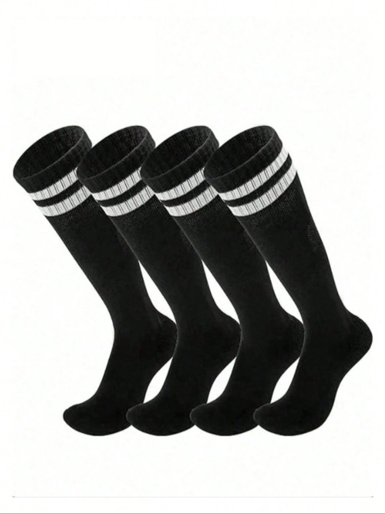 4 Pairs Kids Professional Soccer Socks, Long Calf Sports Socks for Boys, Breathable Sweat-Wicking, Knee-High Socks for Spring Summer Fall