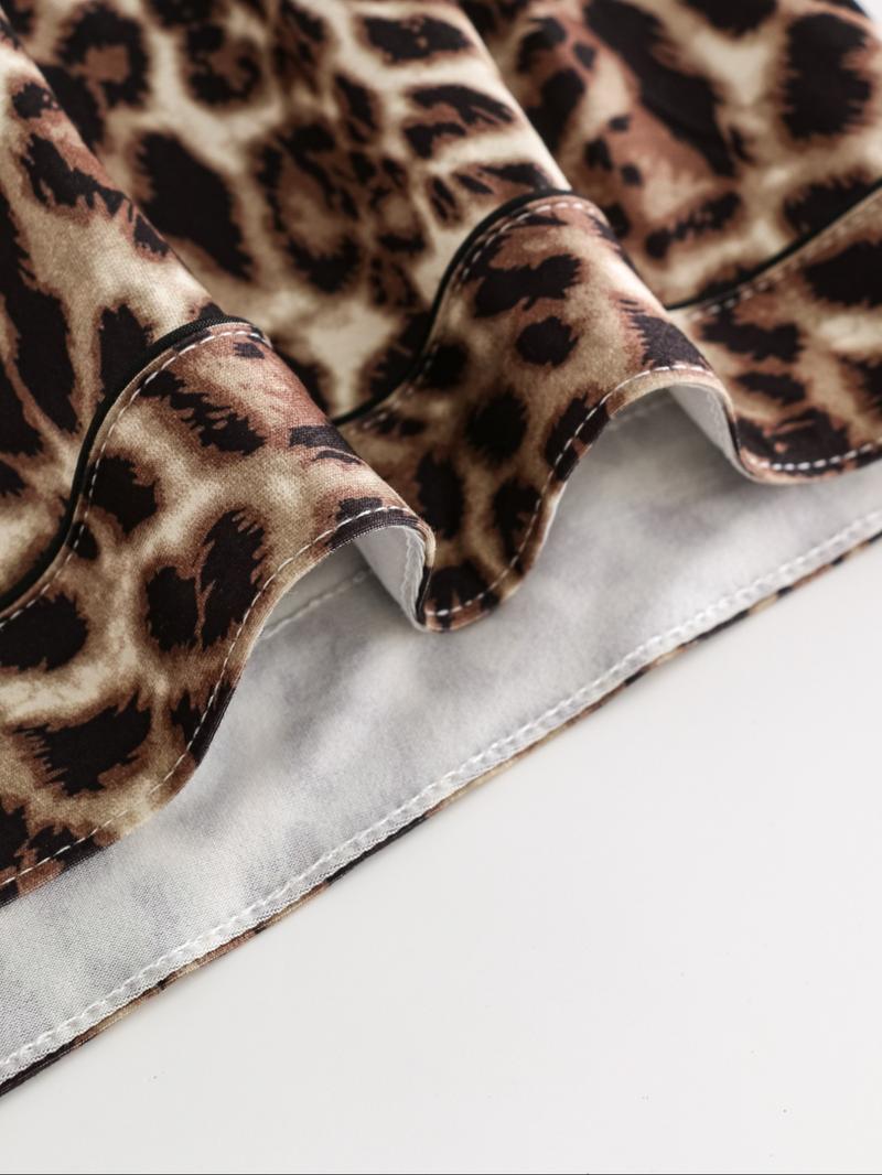 Women's Leopard Print Button Front Pocket Lapel Shirt & Elastic Waist Pants Pyjama Two-piece Set, Casual Comfy Pocket Long Sleeve Top & Trousers Pj Set, Women's Sleepwear for Spring & Fall, Loungewear Set Women, Leopard Print Pajamas