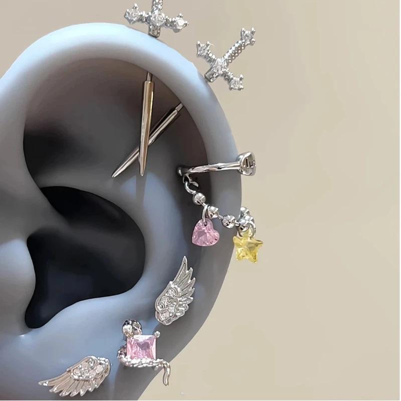 1 Pcs Excalibur Demon Sword Ear Studs, Surgical Steel Wing Helix Conch Ear Piercing Jewelry, Anti-allergic Cartilage Earring