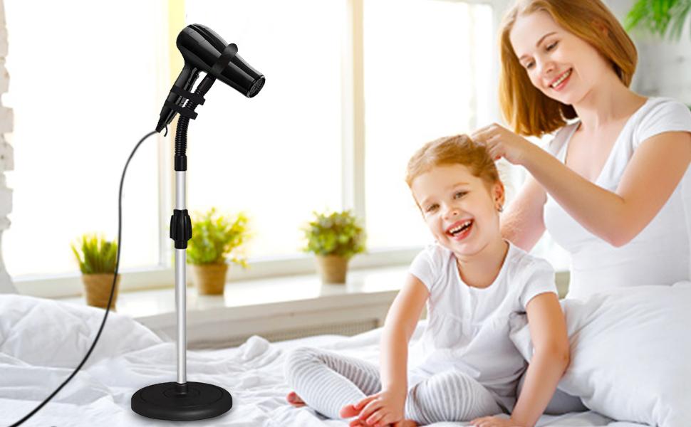 Hair Dryer Stand, 360 Degree Rotating Lazy Hair Dryer Stand Hand Free With Heavy Base, Hands-Free Blow Dryer Holder Countertop, Adjustable Height Countertop Stand