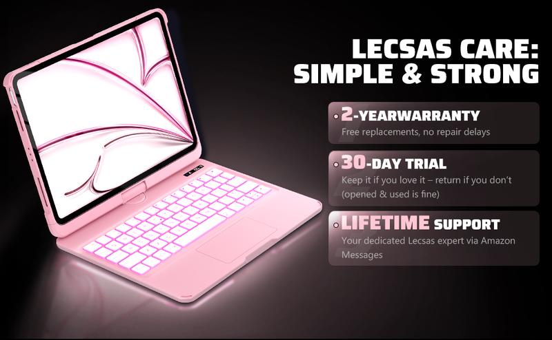 Blush Pink (Solid) Keyboard Case For iPad Pro 13/11inch – 360° Rotatable Multi-Touch Trackpad, 7-Color Backlit Keyboard, Transparent Back, Pencil Holder, Type-C Charging