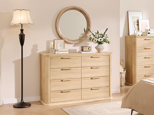 PieDle Fluted 7-8 Drawer Dresser, 52" Wide Modern Wood Dresser for Bedroom, Chest of Drawers with Curved Profile Design,  Sideboard Buffets Cabinet,TV Stand & Storage Organizer for Living Room, Hallway