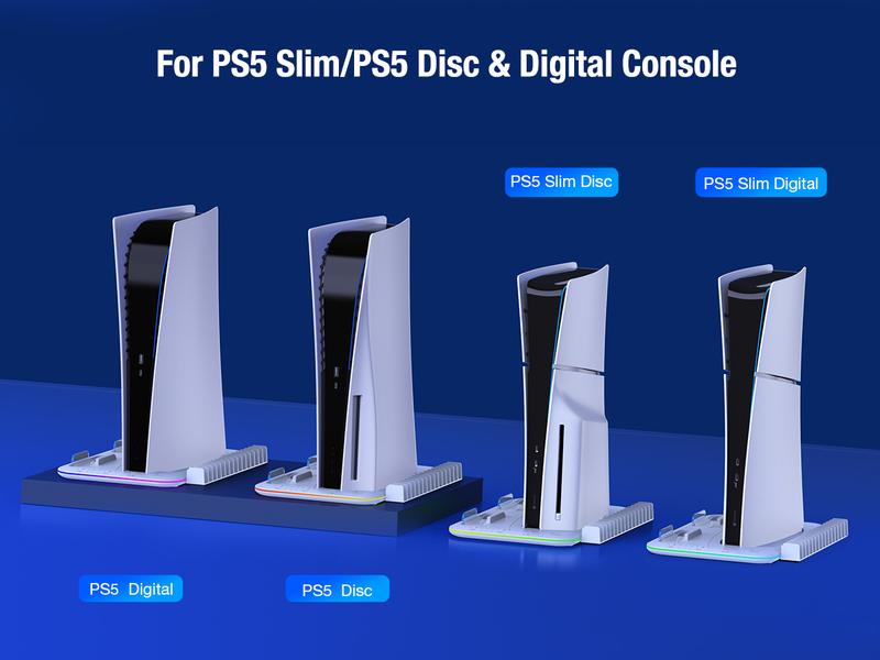 PS5 Stand and Cooling Station with Controller Charging Station for PS5 Slim, PS5 Accessories 3 Levels Cooling Fan, RGB Light, 15 Game Storage, Headset Holder for Playsation 5 Digital/Disc