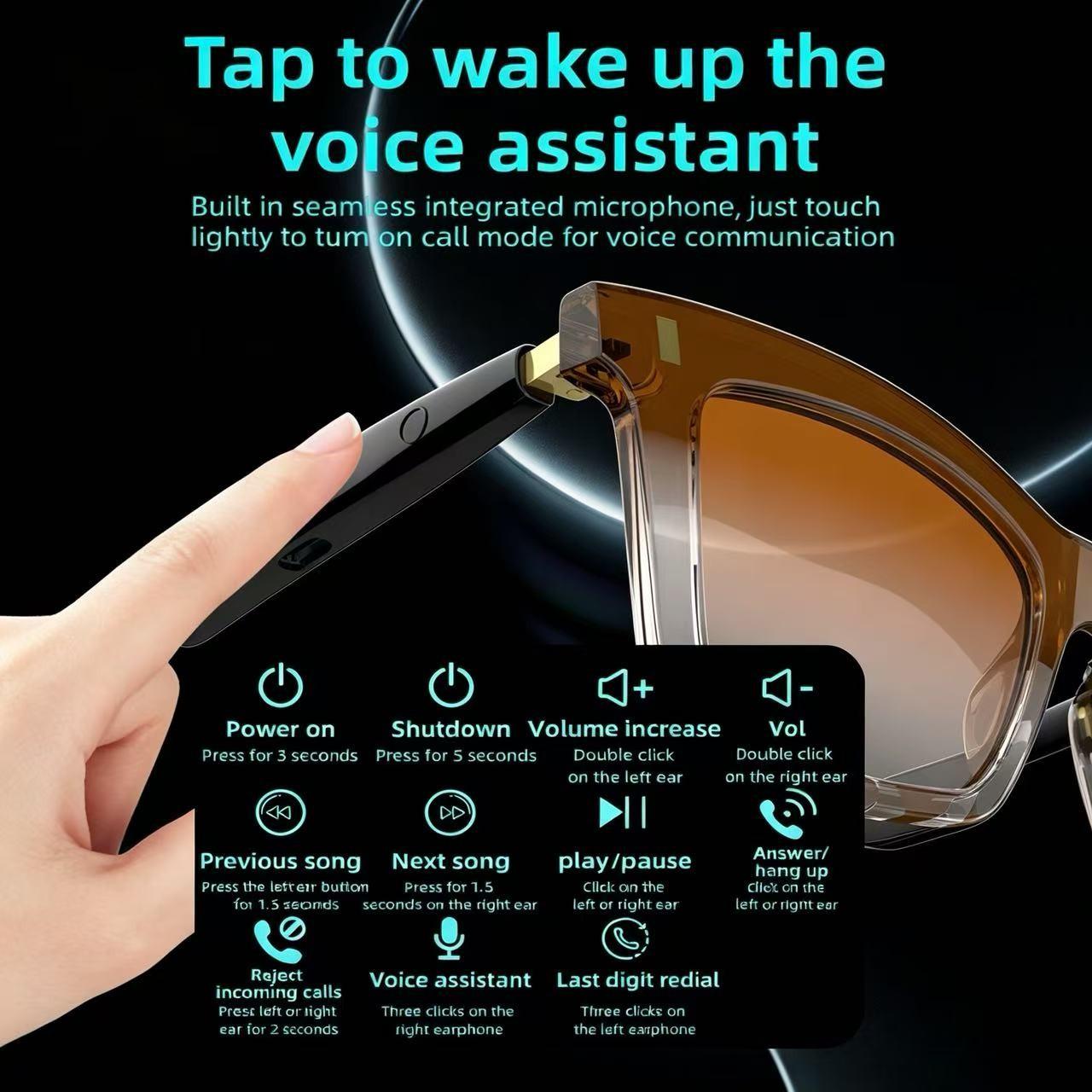 Half Frame Smart Bluetooth-compatible Sunglasses, Hands-Free Call Touch Control, Anti-Glare Lenses, Daily Commute Driving Glasses