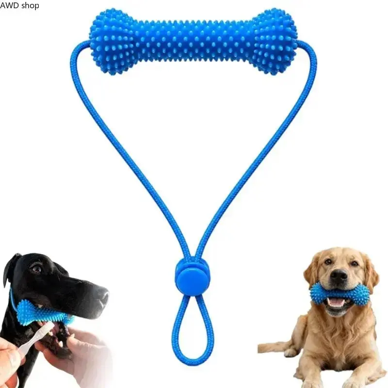 Adjustable neck strap dog tooth cleaning chew stick, tooth cleaning bite stick, made of bite-resistant rubber, specially designed oral care tools for small, medium and large dogs, dog mouth opener for cleaning teeth, pet oral care tooth chew toy