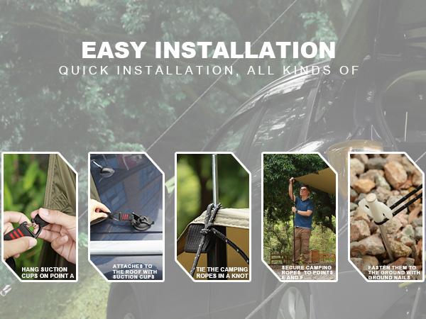 FEIWOOD GEAR Car Awning for SUV, 10 x 5.6 FT Van Truck Awning for Camping, Needn't Roof Rack Hardwares Waterproof UV50+