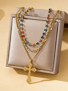 Women's Crystal Cross Pendant Necklace, Rhinestone Chain Design, Elegant Jewelry Gift for Women & Girls, Perfect for Daily Wear