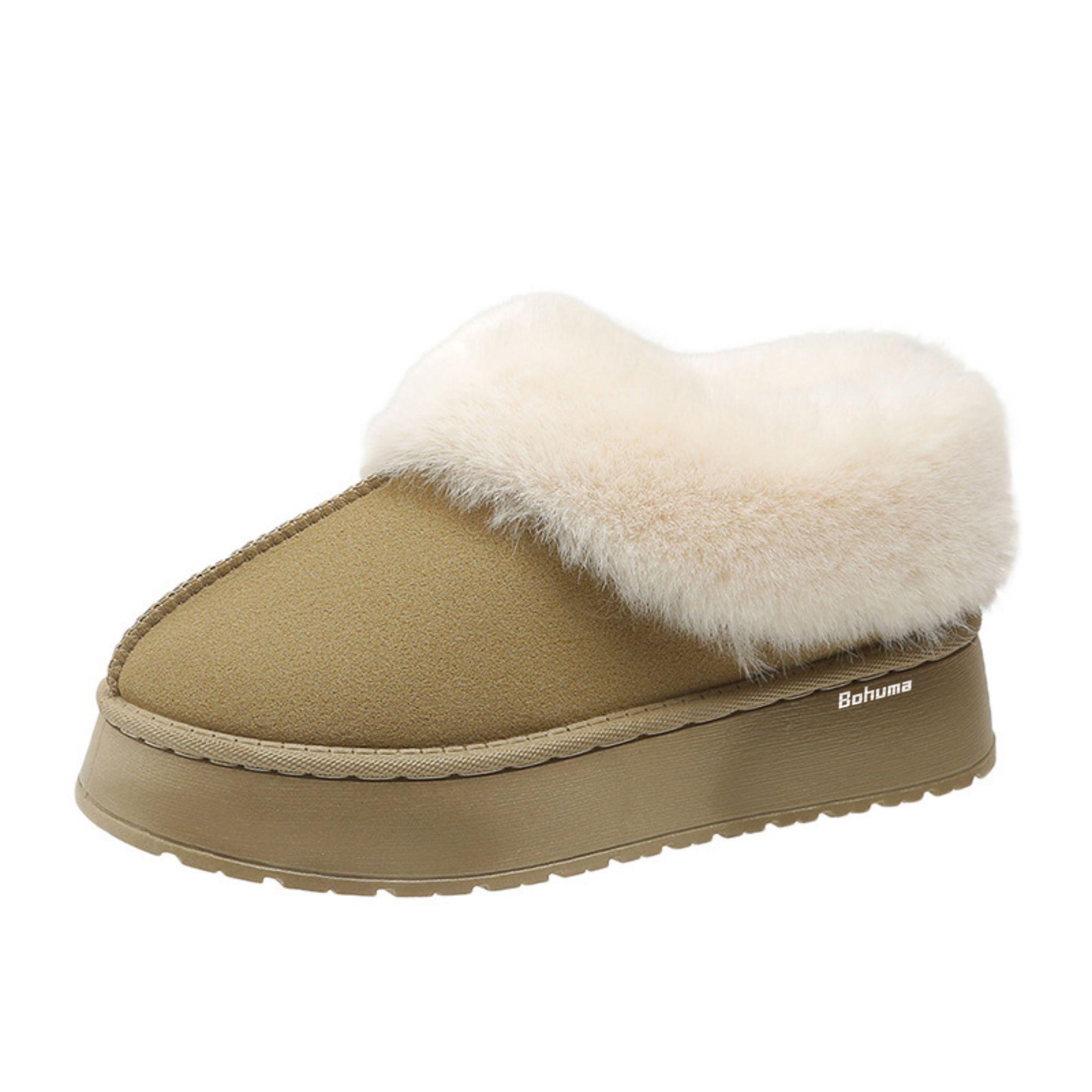 Women's Thick Flat Slippers For Winter Warm And Comfy Suede Shearling Short Boots Casual Snow Shoes