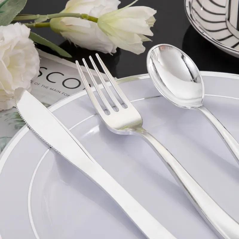 Wellife 400PCS Plastic Cutlery  Include 200 Forks, 100 Spoons, 100 Knives, Silver Disposable Silverware Perfect for Wedding, Party