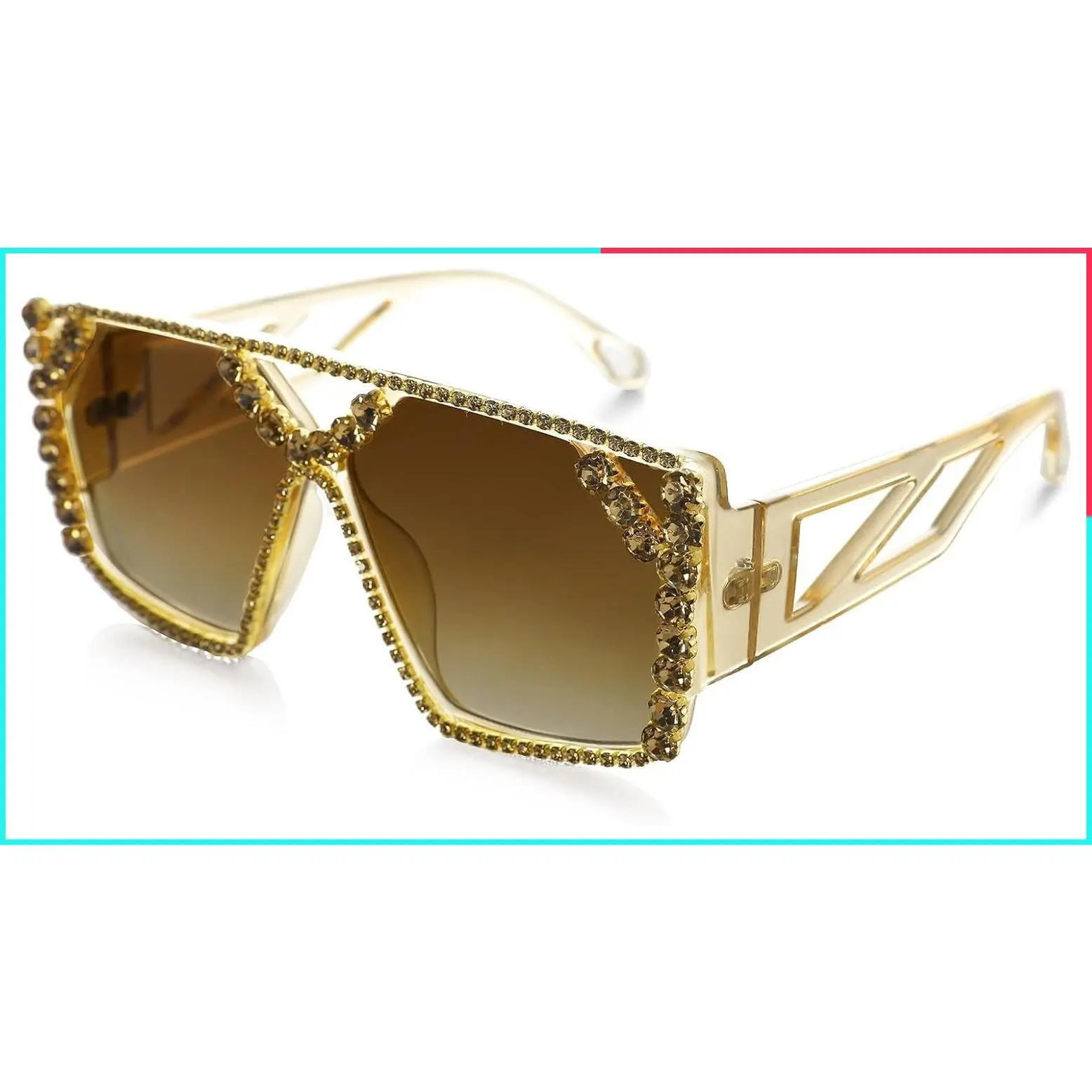 Oversized Square Diamond Sunglasses for Women Sparkling Crystal Retro Disco Fashion Eyewear