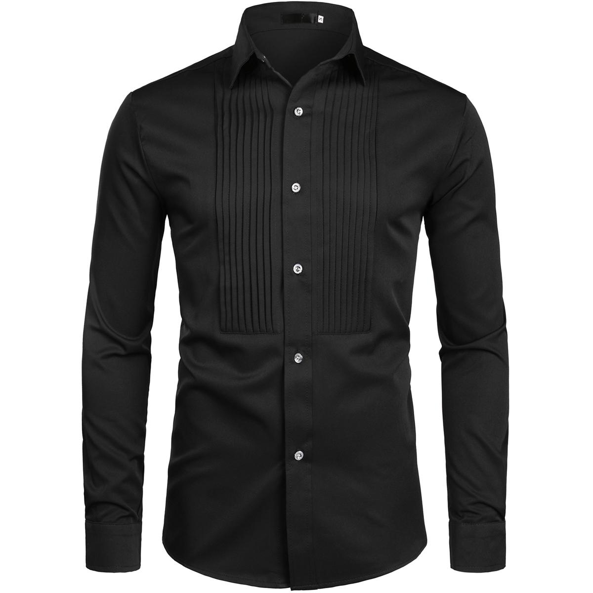 ZEROYAA Mens Slim Fit Long Sleeve Tuxedo Dress Shirts White Polyester Fabric Casual Korean Style Top for Spring Autumn Various Occasions