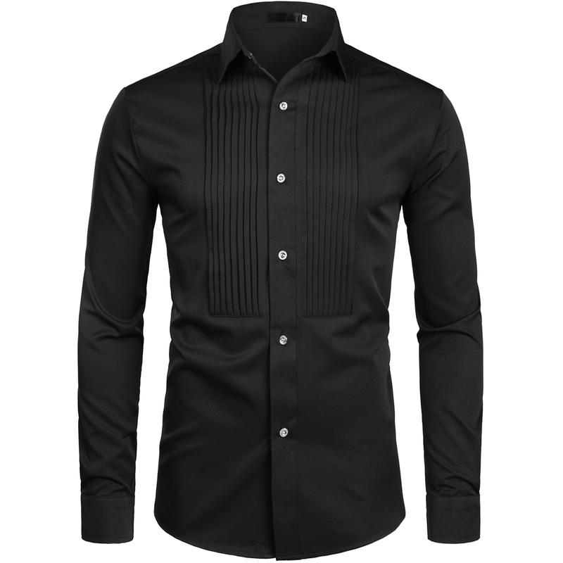 ZEROYAA Mens Slim Fit Long Sleeve Tuxedo Dress Shirts White Polyester Fabric Casual Korean Style Top for Spring Autumn Various Occasions