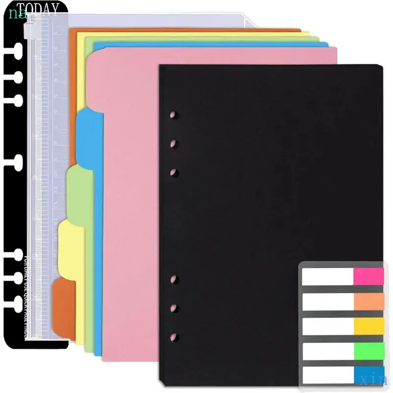 A5 Planner Inserts 6 Rings Planner Refills Set, 60 Sheet Black Blank  Loose Leaf Paper w/Zipper Pouch, Binder Dividers, Ruler, Index Tab for Journal, Double-sided, Undated, 8.3x5.6in-L