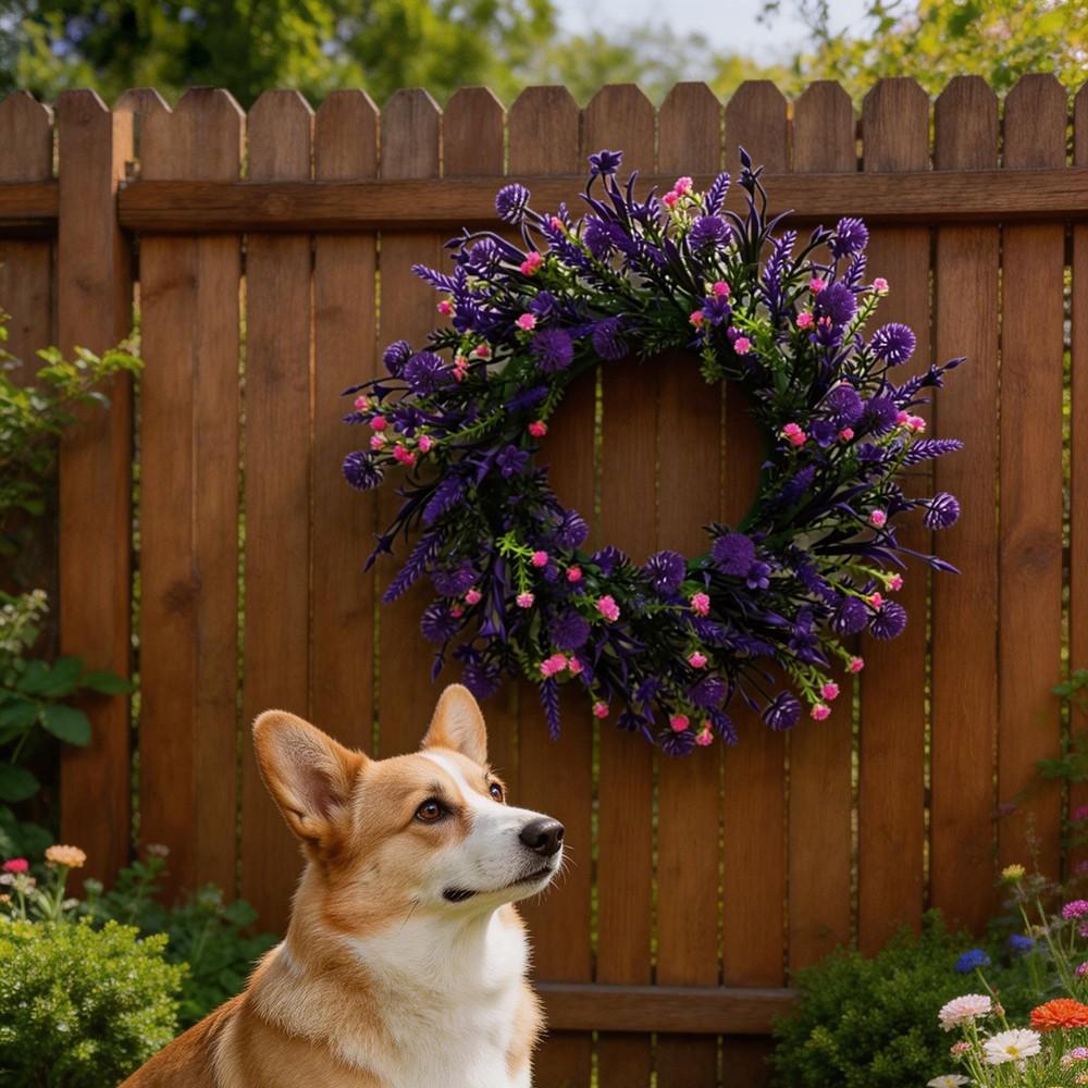 1pc Purple Lavender Dandelion Simulation Flower Wreath, Home, Outdoor, Door Wreath, Party, Mother's Day, Father's Day, Birthday Gift Wreath, Summer and Autumn Wreath, Garden, Doors and Windows, Staircase Decoration