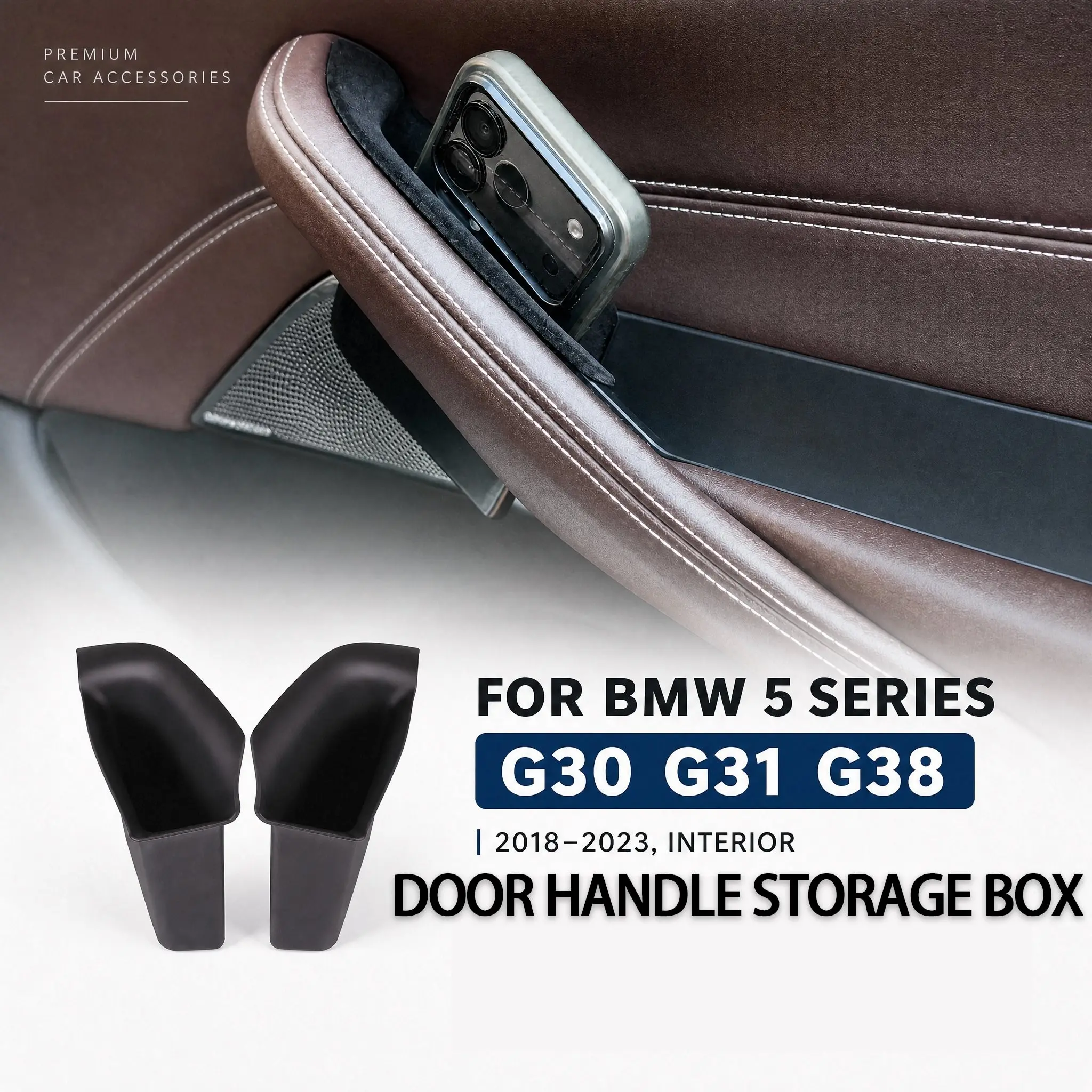 For BMW 5 Series G30 G31 G38 2018-2023, Interior Door Handle Storage Box, Clip-On Armrest Tray Organizer Container Accessories