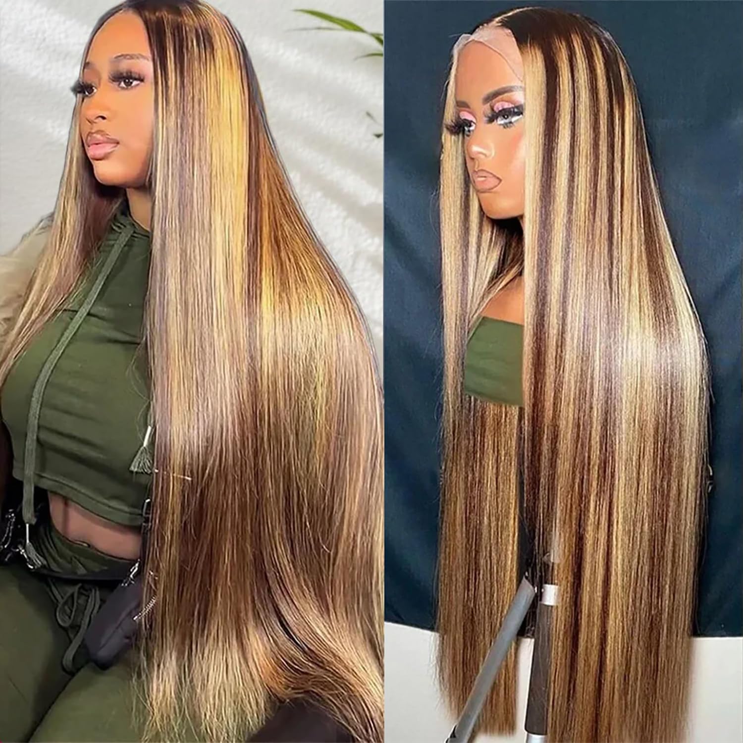 4/27 Highlight Lace Front Wigs Human Hair Pre Plucked Bleached Knots 180% Density 13x4 HD Ombre Honey Blonde Deep Wave Human Hair Wigs with Baby Hair 30inch