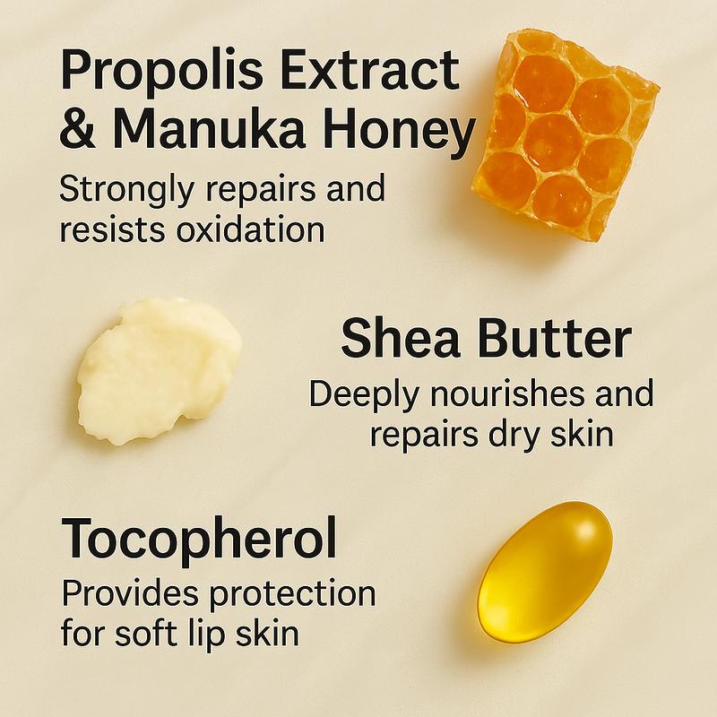 Grade S - VDDO Manuka Honey Lip Balm - moisturizes, softens and protects dry lips, propolis ingredients deeply nourish and moisturize lips all day long for use on the go!