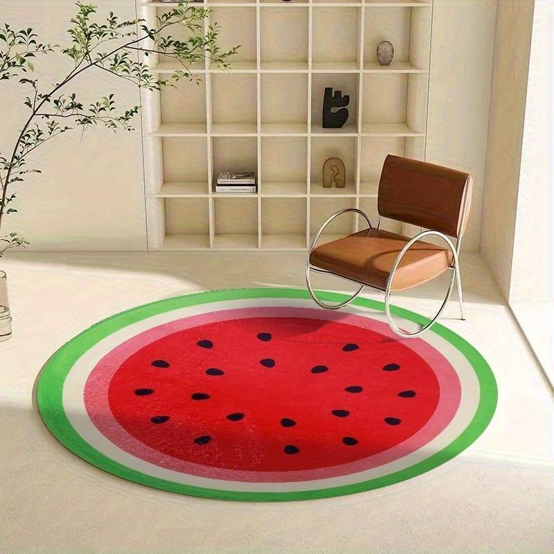 1pc Circular Rug 3ft Watermelon Pattern, Non-Slip Velvet Mat, 850g/m², Living Room/bathroom/bedroom/camping/picnic/yoga, Indoor Outdoor Use, Artistic Design