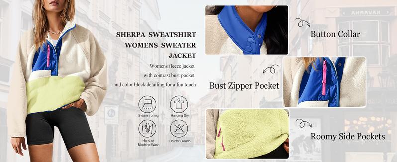 Molitree Women's Fuzzy Fleece Pullover Jacket Cropped Fall Winter Fitted Turtleneck Long Sleeve Green Sherpa Sweatshirt Coat with Pockets