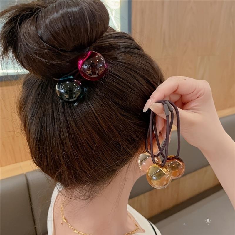 5 Pcs Adorable Beaded Hair Ties - Elastic Ponytail Holders, Colorful Hair Accessories for Women, Ideal Christmas Gift, Fashionable Daily Wear