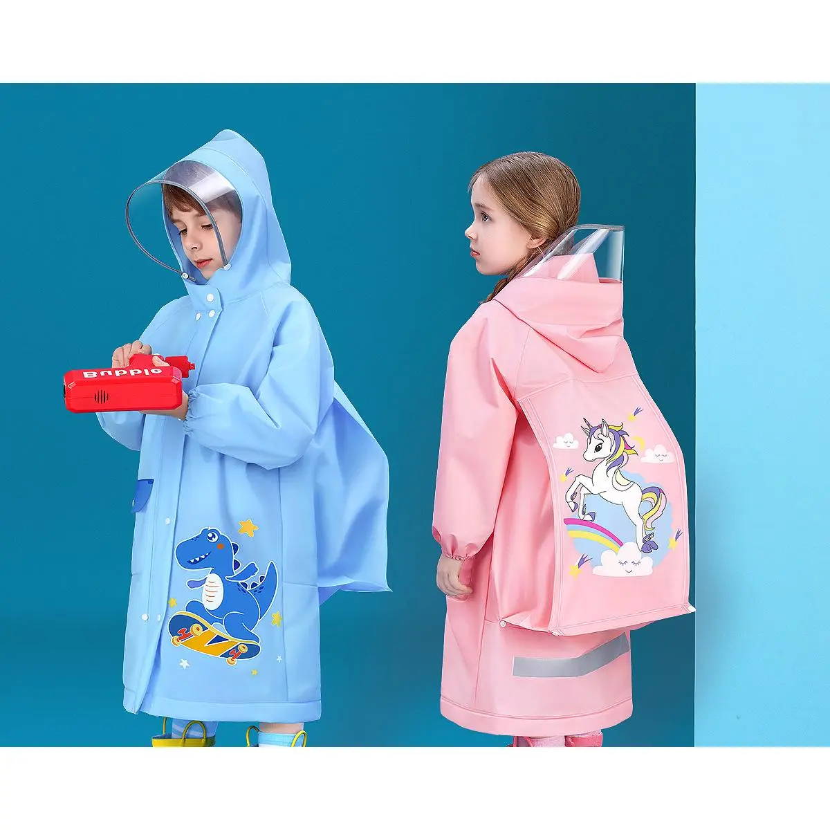 Reusable EVA Integrated Full Body Kids Raincoat With Backpack Slot For Toddlers And School Students