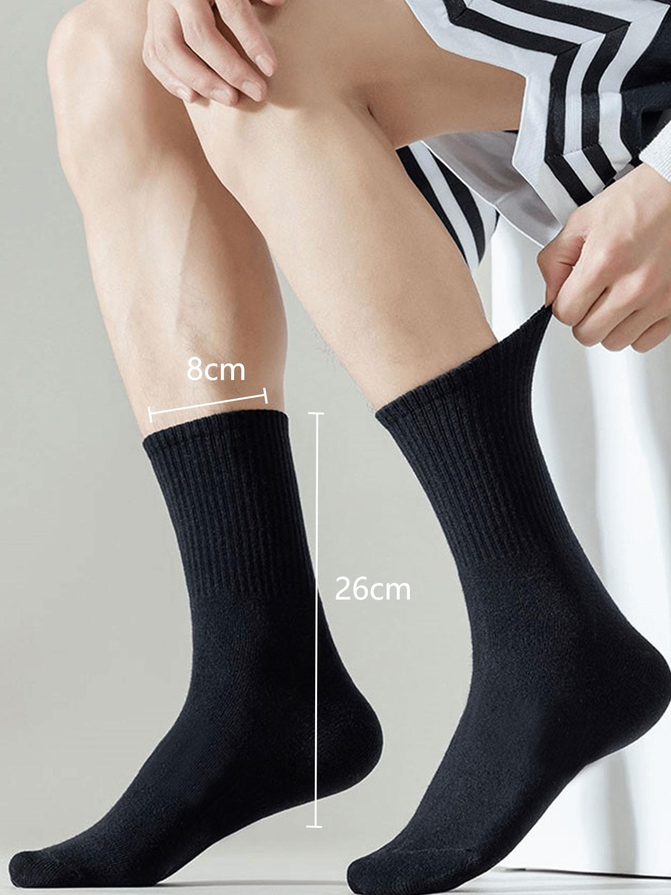 Men's High-Waisted Breathable Mid-Calf Sports Socks, Athletic Socks, Plain Casual Fitted Socks for All Seasons, 5/10 Pairs