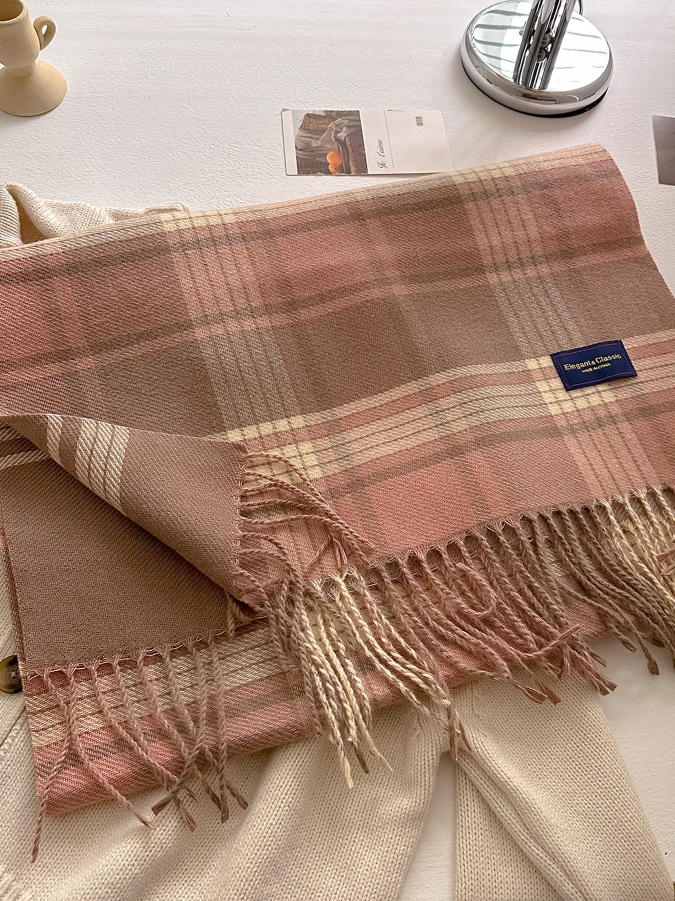 Women's Plaid Scarf Fitted Style, Fall & Winter Casual Fashion Accessory, Perfect for Christmas, Warm Knit Wrap, Checkered Scarf