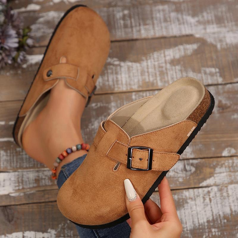 Women's Sandals Round Toe Cork Footbed Slide Clogs With Adjustable Buckle Strap Slippers Indoor Outdoor Shoes