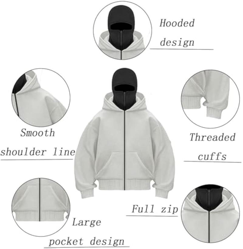 Men's Balaclava Hoodie Jacket Zip Up Fashion Double Layer Hip Hop Outerwear Y2K Clothing for Men and Women 100% Polyester Fiber Long Sleeve Medium Length Casual Daily Wear
