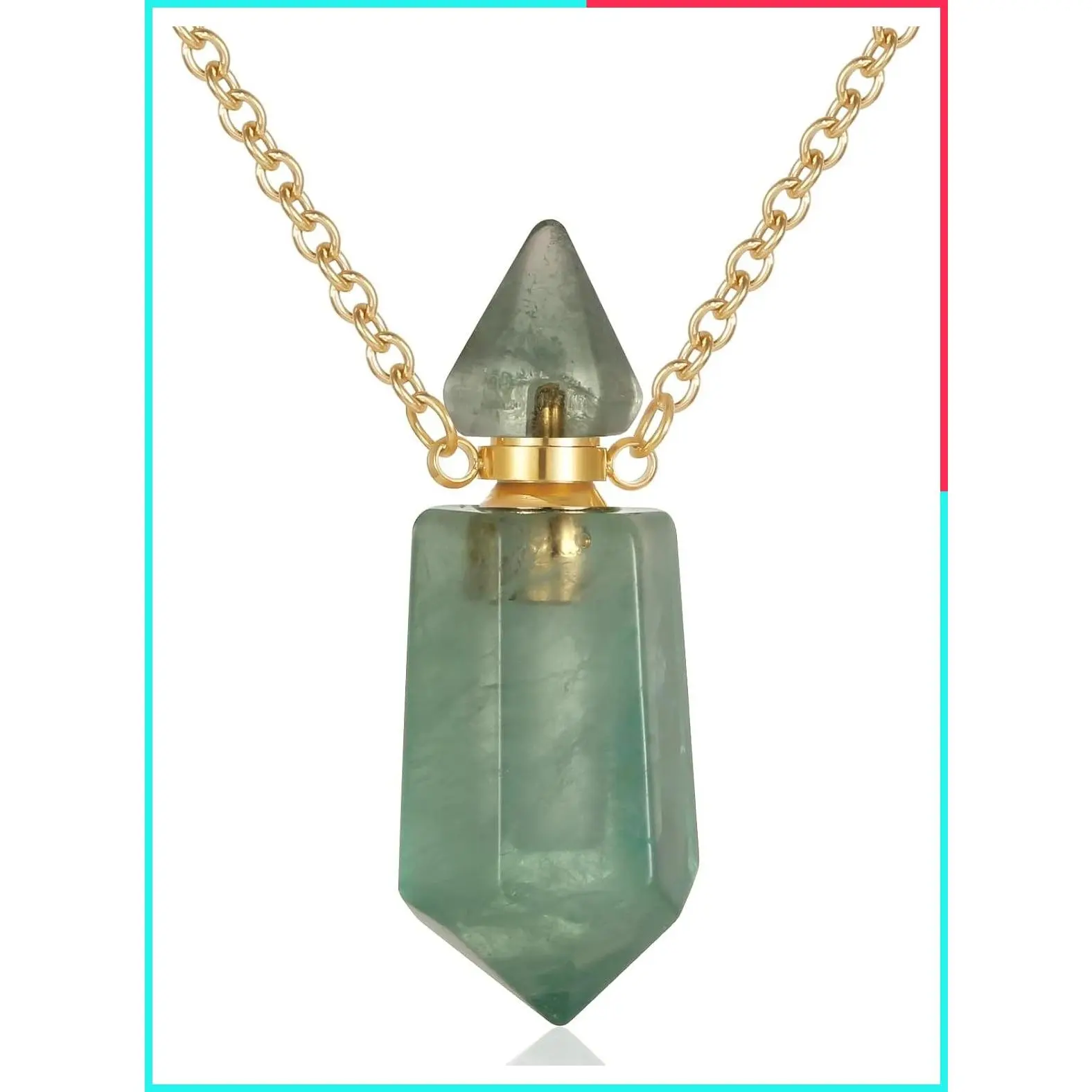 Gold Stainless Steel Hexagonal Prism Urn Necklace for Ashes with Natural Crystal Gemstones - Memorial Cremation Keepsake Pendant for Women, Mom