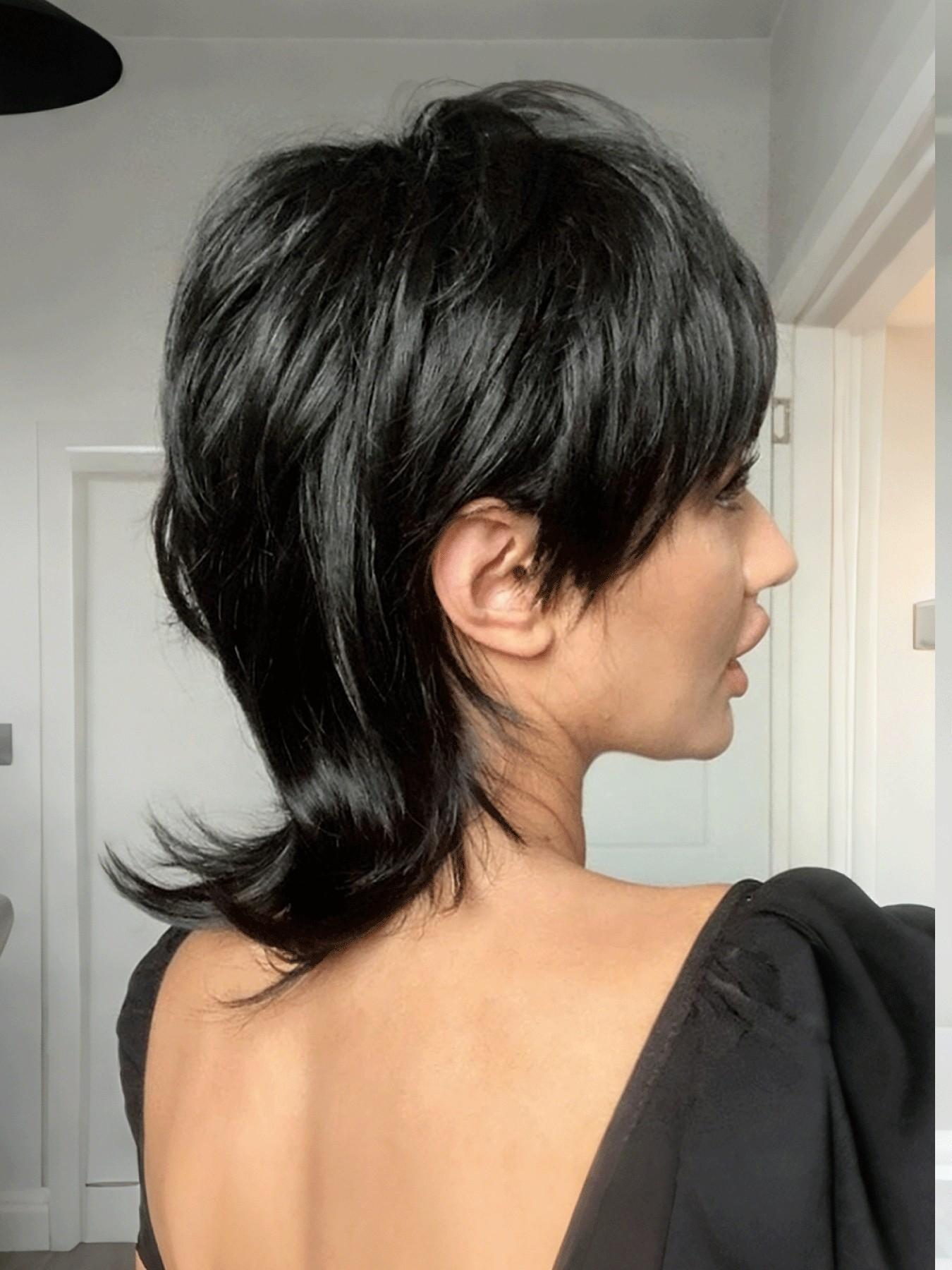 8 Inch Short Pixie Cut Wig With Bangs, Natural Black Brown Shaggy Layered 80s Mullet Wig, Heat Resistant Fluffy Curly Glueless Synthetic Wig, Synthetic Material Wigs, Realistic Scalp Top Soft Fiber Hair Replacement Wigs for Women Daily Party Cosplay Wig