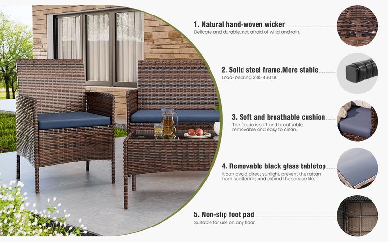 Amopatio Patio Set 4 Pieces Small Belcony Furniture, Outdoor Wicker Rattan Conversation Set for Family Party on Backyard, Poolside,Garden,Deck,Porch Amopatio Patio Set 4 Pieces Small Belcony Furniture, Outdoor Wicker Rattan Conversation Set for Family Party on Backyard, Poolside,Garden,Deck,Porch