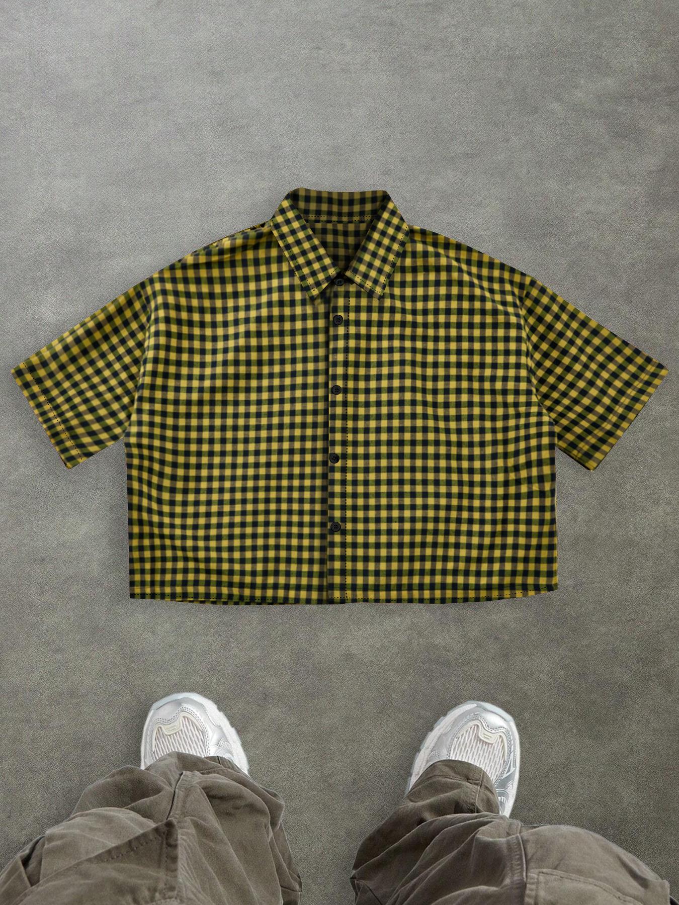 Men's Regular Fit Plaid Checkered Print Short Sleeve Shirt, Casual Street Comfy Top for Summer, Fashion Men's Clothes for Daily Wear