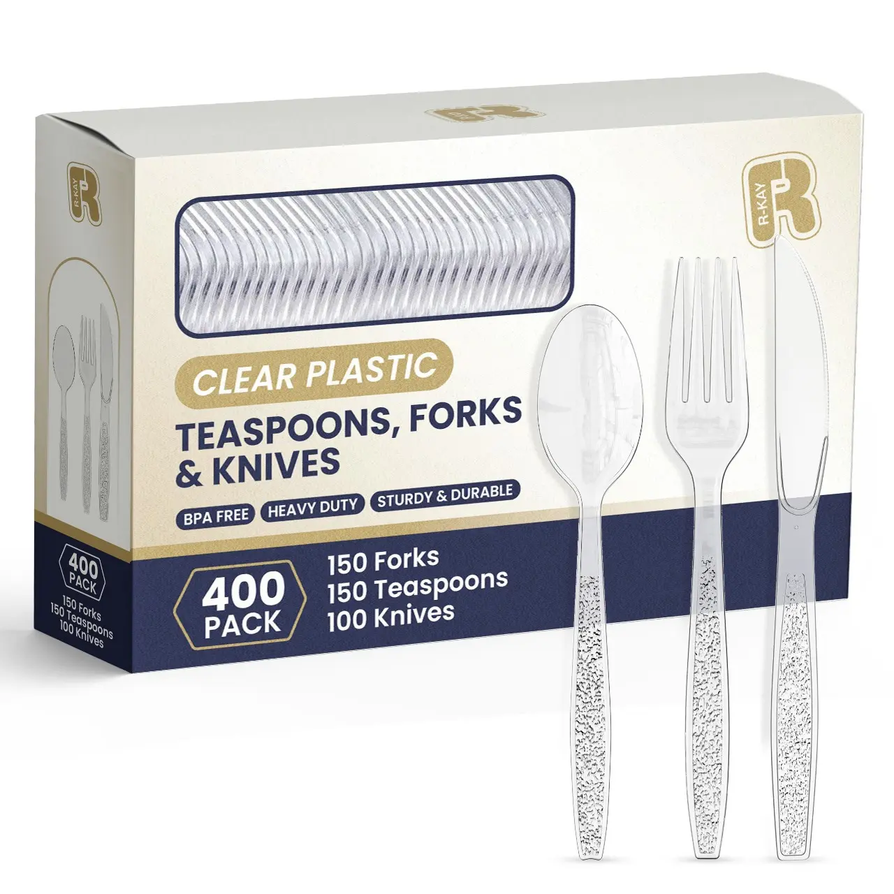 400 Pack Heavy Duty Clear Plastic Silverware, 150 Clear Forks 150 Spoons And 100 Knives Set Heat Resistance Plastic Cutlery, Disposable Silverware