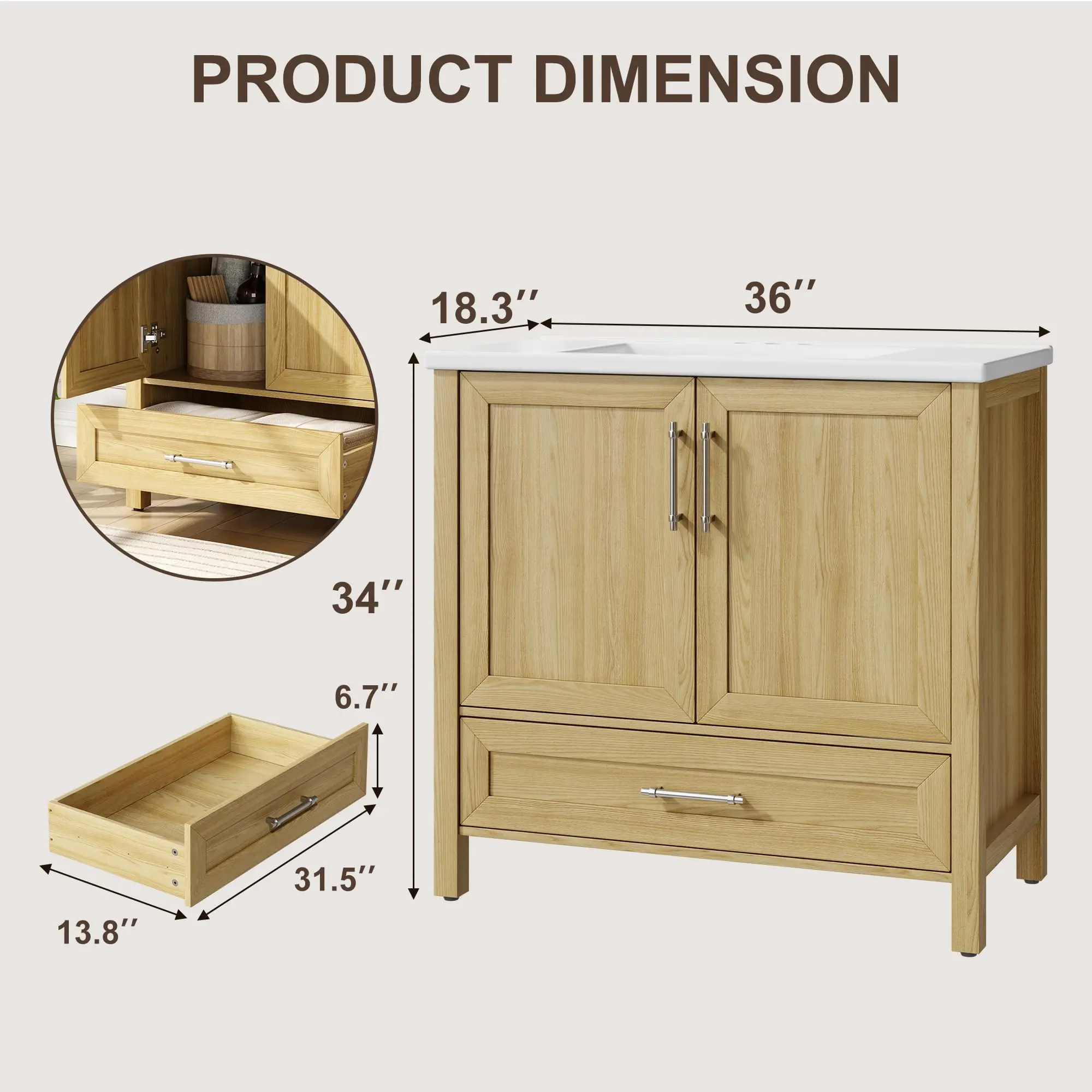 36 in-Natural wood