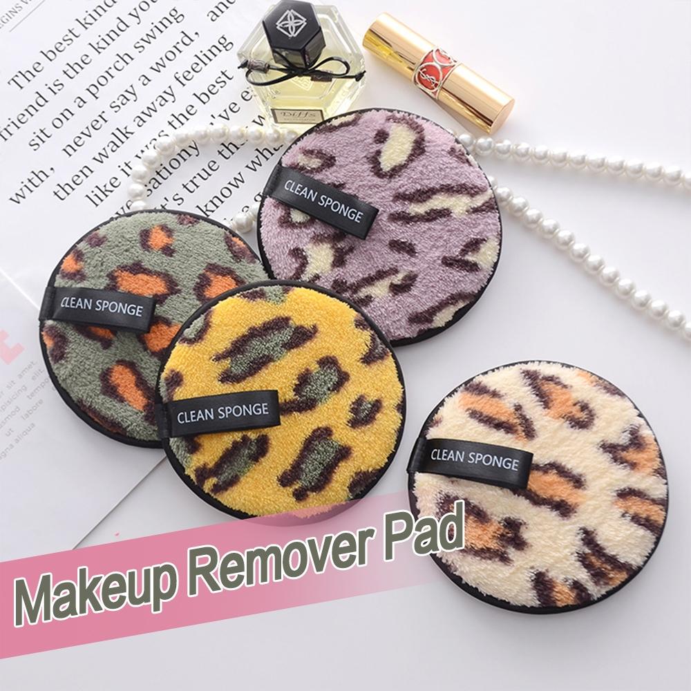 1/4pcs Leopard Print Microfiber Makeup Remover Pad, Reusable Wet & Dry Cleansing Towel, Lazy Women's Skincare Tool, Round Hanging Hook Design